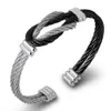 Titanium Steel Men's ed Cable Wire Bracelets & Bangles Unisex Punk Jewelry Black France Cuff Knot Bracelet Whole Ban290n