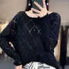 Kadın Sweaters Yüksek Kaliteli İçi Boş Out Örme Külot Kadınlar Elmas Ekose Yün Kazak Bahar Sonbahar Uzun Kollu Jumper Tığ Örgüsü