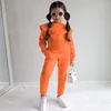 Set di abbigliamento 2023 Autunno Ins Style Ragazzi e ragazze Solid Top a maniche lunghe Pantaloni 2 pezzi Set sportivo Casual Abbigliamento per bambini Età 3T-8T