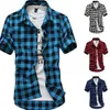 Heren geruit overhemd flanel geborsteld katoen korte mouwen casual slim fit top grote maten 2107012974