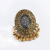 Band Rings Vintage Gold Color Women Indian Jewelry Engraved Flower Pattern Retro Party Female Pearl Tassel Finger Ring Stylish 231025