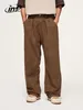 Mens Jeans enflasyonu kahverengi retro yıkanmış denim pantolon unisex klasik düz bacak erkek troesr artı boyut 231025