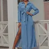 Women's Trench Coats Female Fashion Split Retro Solid High Waist Dress Fall Collect Denim Long Sleeve Coat Overcoat Streetwear