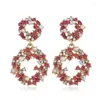 Dangle Oorbellen Volledige Crystal Double Circle Drop Voor Vrouwen Vintage Brincos Pendientes Zinklegering Loodvrij Nikkel