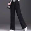 여성용 바지 Capris Winter Fleece Lined Wide Leg Pants 캐주얼 따뜻한 헐렁한 스웨트 팬츠 여성 높이 허리 한국 양고기 보풀 팬 탈론 231025