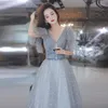 Ethnic Clothing Women Grey Exquisite Sequins Formal Dress Elegant Party Gowns 2023 Banquet Long A-line Tulle Dresses