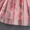 Платья для девочек, летнее поступление 2023 года, милое праздничное платье для девочек с короткими рукавами-фонариками и цветочным принтом, розовый Muti Roupa Infantil Menina, От 4 до 7 лет