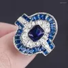 Cluster Rings Fashion Square Blue Glass Filledia Party For Women Exquisite Mysterious Eyes Filled Female Wedding Engagement Gift