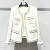 Women's Jackets White tweed women jacket Hand-made beads spring / autumn / winter woolen coat Wool classic jacket Ladies 231026