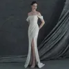 Ethnic Clothing Bridal White Satin High Split Gowns Backless Off Shoulder Wedding Dresses Vestido De Novia