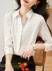 Damesblouses Mode Elegant Office Lady Blouse Dames Chic Plooien Wit overhemd Revers Lange mouw Koreaanse stijl Formeel vrouwelijk Basic Tops