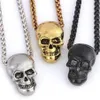 Halloween bijoux crâne collier en acier inoxydable gothique Biker pendentif chaîne pour hommes femmes Punk cadeau or noir ruban Color278o