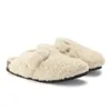 Päls tofflor Vinterdesigner bilder för män kvinnor Boston COGS Sandaler Bekväma Woody Platform Fluffy Suede Suede Leather Buckle Outdoor Loafers