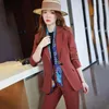 Dames Tweedelige Broek Elegante Dameskostuums 2023 Herfst Blauw Zwart Rood Bruin Formeel Kantoor Dame Werkkleding Zakelijke sets Blazer en 2 sets