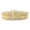 3 pezzi Set perle d'oro di lusso Royal King Crown Dice Charm CZ Bracciale a sfera braccialetti moda uomo braccialetti per uomo Jewelry228o