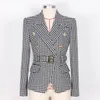 Women's Suits Blazers Fashion Women's Small Suit B Home Lion Button Short Senior Classic Houndstooth Jacket Woman S-XXXL 231023