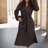 Women's Wool Blends 2023 Elegant Solid Laceup Loose Midi Cardigan Autumn Winter Casual Long Sleeve Outwear Women Fashion Lapel Collar Coat 231026
