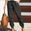 Women's Pants Capris Women Pockets Casual Pants Fashion Solid Overalls Mid Waist Drawstring Loose Cargo Pants Streetwear Casual Trousers T231026