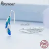 Stud Bamoer 925 sterling silver orecchini di piume verdi abbagliante blu zircone pendente gancio per l'orecchio per le donne regalo del partito gioielleria raffinata YQ231026