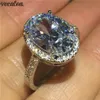 Vecalon grande anel oval 925 prata esterlina diamante anéis de banda de casamento para mulheres nupcial vintage festa dedo jóias2600