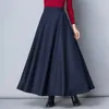 Kjolar vinter kvinnor lång ull kjol mode hög midja grundläggande ullkjolar kvinnliga casual tjock varm elastisk a-line maxi kjolar o839 231025