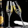 Verres à vin 2pcs mariage champagne verre ensemble grillage flûte avec pour strass cristal bordé coeurs décoration boisson gobelet tasse