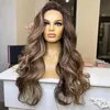 180density Brazilian Hair Body Wave Ash Brown Blonde Highlights Colored Lace Front Wig Transparent Lace Frontal Wigs Synthetic for Women