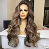 180dichtheid Braziliaans haar Lichaamsgolf Asbruin Blond Highlights Gekleurde Kanten Voorpruik Transparant Kant Frontale Pruiken Synthetisch voor Dames