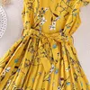 Abiti per ragazza 2023 Arrivo estivo Ragazze Senza maniche Volant Stampa floreale Giallo Roupa Infantil Menina Carino Abito Cheongsam Custume 18M-7T