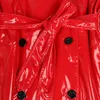 Kvinnors jackor Nerazzurri Autumn Long Red Waterproof Shiny Reflective Patent Leather Trench Coat for Women Double Breasted Plus Size Mode 231025