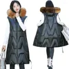 Gilets d'hiver à capuche en fourrure pour femme, manteau Long bouffant, vêtements d'extérieur imperméables coréens, veste sans manches, 2023