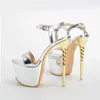 Sandalen 16cm Platform Vrouwen Goud Stiletto Dress Party Schoenen Zomer Parel Gesp Zilveren Hoge Hakken Platforms Femmes Sandales