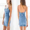 Denim bleu Jean Vintage robes moulantes femmes été sans bretelles jarretelle Maxi-robe dos nu hanche Up gaine Dress3474