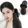 Synthetic s Long Wavy Claw Clip On Black and white check bow tail Hair For Women Tail Hairpiec 231025