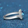 Cluster Rings Princess Cutting Imitation Blue Gem Created Crystal Silver Color Wedding Finger Ring With Stamp Brand Jewelry For Women