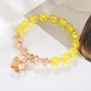 Strand 2023 Floral Crystal Bracelet For Women Pink Butterfly Glass Bangles Trend Fashion Jewelry Elastic Rope