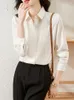 Blusas femininas moda elegante escritório senhora blusa feminina chique dobras camisa branca lapela manga longa estilo coreano formal feminino básico topos