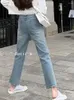 Jeans da donna Circyy Blu per donna Pantaloni in denim a vita alta Pantaloni lavati nappa sbiancata Moda coreana Casual svasato dritto