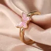 Moda prata anéis de ouro para meninas enmael colorido borboleta junta anel de dedo para mulheres tamanho aberto vintage anel ajustável