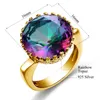 Anéis de cluster Sterling Silver 925 Mystic Topaz Anel Mulheres com Pedra 15/15mm Rodada Festa Luxo Jóias Birthstone Gem Presente Feminino na Tendência