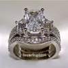 choucong Princess-Schliff, 5 Karat Diamant, 10 KT Weißgold gefüllt, 3-in-1-Verlobungsring-Set, Größe 5–11, Geschenk276O