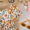 Flickaklänningar 2023 Summer Ankomstflickor Kort ärm O Neck Print Fruit Orange Cute Roupa Infantil Menina Party Dress Custume 18M-7T