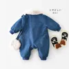 Rompers Winter Baby Clothes Lamb Wool Denim Kids Jumpsuit for Boys Girls Patchwork Long-Sleeved Toddler Infant Romper with Bags 231025