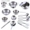 Kitchens Play Food Kids Simulation Play House Toys Stainless Steel Kitchen MINI Cooking Utensils Pots Pans Food Toys Miniature Kitchen Tools SetL231026