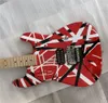 Nadir Eddie Edward Van Halen 5150 Beyaz Çizgili Kırmızı Elektrik Gitar Tek Köprü Pikap Floyd Rose Tremolo Whammy Bar Kilitli Maple Boyun Klavye