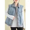 Kvinnors västar koreanska retro denim lapptäcke plysch väst reversibel jacka lapel temperament casual short ärmlösa toppkläder z3573