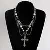 Chokers Victorian Gothic Cross Rosary Naszyjnik z łańcuchem ręcznie robiony święty perłowy koralik warstwowy 231025