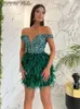 Базовые повседневные платья Euphoria Sequin Feather Женская мини-юбка Платье Новое платье с открытыми плечами Сексуальные блестящие вечерние вечерние платья для ночного клуба Женщины 2022 Лето T231026