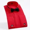 Camicie eleganti da uomo Camicia da uomo rossa a maniche lunghe con polsini francesi Gemelli da matrimonio per feste (inclusi e cravatte)
