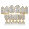 Glacé Grillz Bling Hip Hop dents grilles casquettes argent or cubique zircone dents haut bas grilles dentaires Rock Jewelry265t